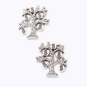 Vintage silver-tone money tree alloy charms with dollar sign pendants for DIY jewelry