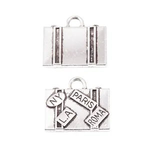 Pendentifs valise vintage en alliage avec gravures de villes pour bijoux DIY