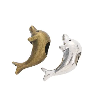 Delfin-Perlen mit großem Loch in Bronze und Silber antik für DIY-Armbänder-Zubehör