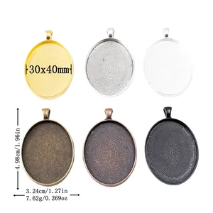 Vintage Alloy Oval Bezel Tray Pendant Base Settings For Time Gem Jewelry Making 30x40mm Inner Size DIY Crafting Findings