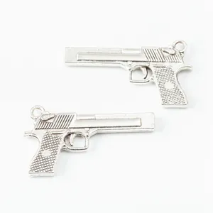 DIY silver alloy desert eagle handgun charms with ring attachment for jewelry making