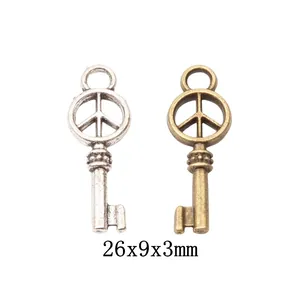 Breloques Clés Signe de Paix en Alliage Vintage Argent Bronze Antique Pendentifs en Métal pour Création de Bijoux DIY