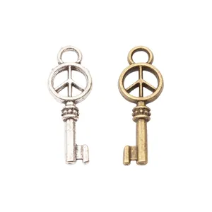 Pendentifs clé symbole de paix vintage en alliage argenté et bronze antique