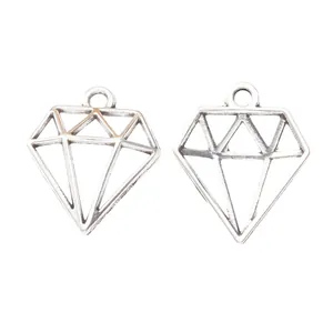 Paire de pendentifs vintage en alliage argenté en forme de losange pour bijoux DIY