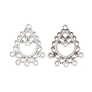Vintage silver teardrop chandelier connectors with scrollwork for DIY jewelry making