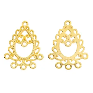 Golden teardrop alloy pendant connectors with filigree details for DIY jewelry making