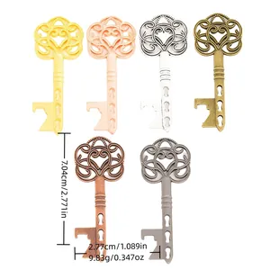 Retro Alloy Key Shaped Bottle Opener Pendant Vintage Hollow Heart Design For Wedding Party Favor DIY Jewelry Making Accessory