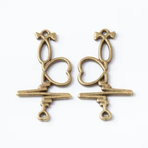 Vintage bronze heartbeat stethoscope alloy charms for DIY jewelry making set of 2
