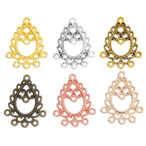 Vintage alloy hollow teardrop pendant charms for DIY jewelry making in 6 metallic colors