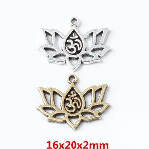 Vintage Alloy Hollow Lotus Charms With Om Symbol For Jewelry Making DIY Antique Bronze Silver Flower Pendant Accessories Yoga Zen Style