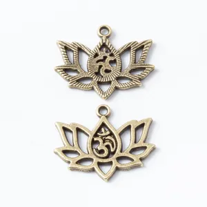 Vintage bronze lotus charms with Om symbol for DIY jewelry making and crafting