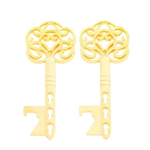 Set of two vintage gold skeleton key bottle openers with ornate retro patterns