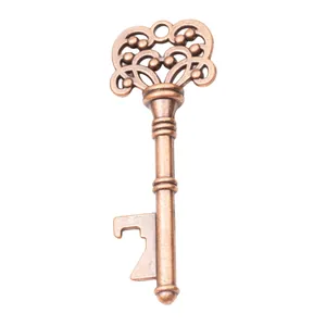 Macro detail of a vintage bronze alloy skeleton key with an integrated bottle opener