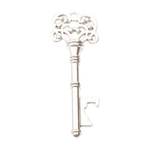 Vintage silver alloy key keychain with hollow patterns and bottle opener function