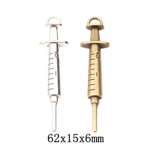 Vintage Alloy Medical Syringe Shape Pendants DIY Jewelry Making Accessories Antique Bronze Silver Metal Injection Needle Charms