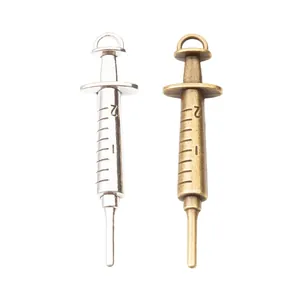 DIY syringe pendants in silver and bronze alloy for handmade jewelry making