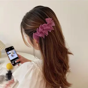 Fermaglio per Capelli a Fiocco in Organza a Strati Dolce Stile Coreano Elegante Clip a Becco d'Anatra in Rete per Donna