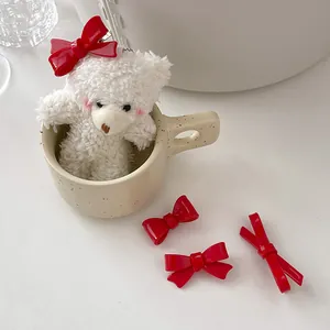 Vintage Red Bow Hair Clip Sweet Cute Ribbon Side Pin For Women Girls Glossy Acrylic Elegant Headwear Hair Accessories