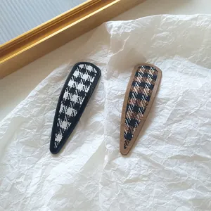 Vintage houndstooth pattern fabric BB hair clips in black, white, and brown colors