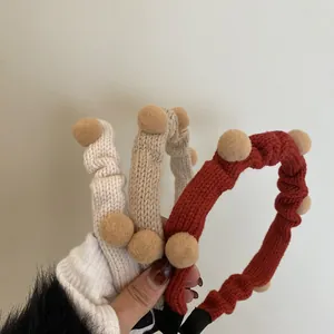 Weihnachten Gestrickte Pompon Haarreif Damen Herbst Winter Gefaltete Haarband Koreanisch Weiche Plüsch Ball Haarschmuck Festlich