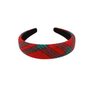 Classic red plaid wide headband for women featuring festive Christmas tartan fabric