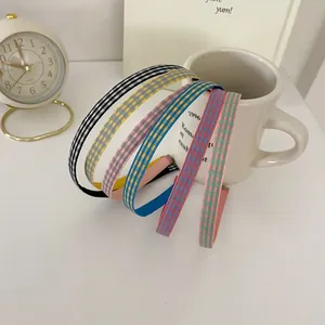 Lot de serre-têtes fins en tissu à carreaux colorés de diverses couleurs acidulées