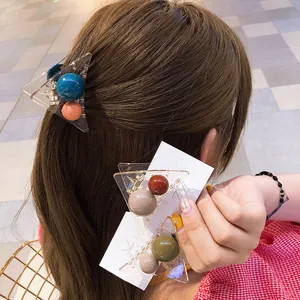 Minimalist transparent acrylic triangle claw clip with colorful round beads hair accessory