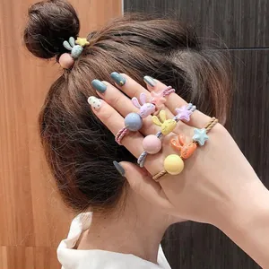 Lot d'élastiques à cheveux lapin dessin animé mignon avec couleurs pastel