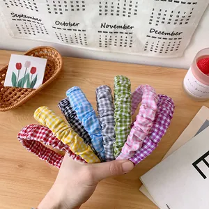 7er Set karierte Gingham Haarreifen mit Falten in verschiedenen Farben für Damen