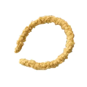 Soft beige plush lamb wool headband with curly texture for hair styling accessories