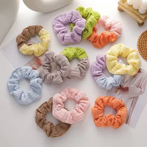 Women Waffle Knit Scrunchies Sweet Contrast Color Hair Ties Elastic Knitted Hair Bands Macaron Color Hair Accessories For Daily Dating Girls