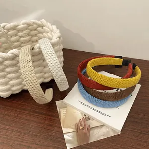Serre-tête Large en Maille Décontracté pour Femmes Couleur Unie Bandeau d'Hiver Chaud Accessoires Cheveux Doux