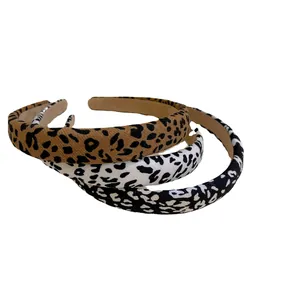 Three-piece leopard print sponge headbands in brown, white and grey black fabric