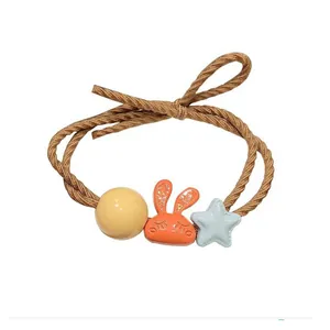 Élastique à cheveux lapin mignon avec cordon marron, petit lapin orange et étoile