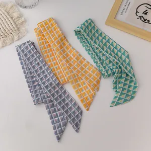 Three-piece French organza skinny scarf set with geometric triangle prints and pastel colors