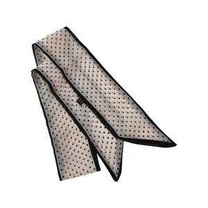 French romantic white organza skinny scarf with black polka dots and slanted ends