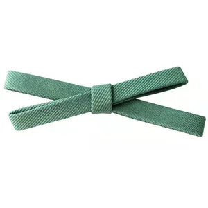 Minimalist bean green ribbon bow hair clip with textured fabric for women and girls