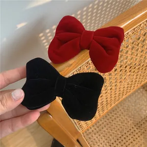 Vintage Samt Schleife Haarclip Für Damen Retro Rot Schwarz Beflockung Schleife Seitenclip Elegante Haarschmuck Kopfschmuck