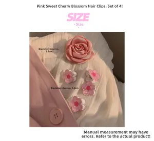 Size details of 5.5cm pink rose hair clip and a set of four 2.4cm cherry blossom clips
