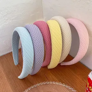Set of six pastel waffle texture thick sponge headbands in a variety of vibrant candy colors