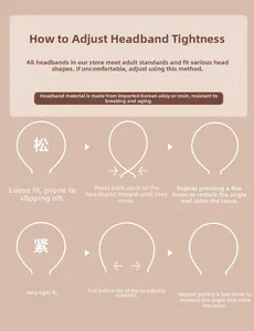 Detail guide showing how to adjust the flexible black pearl headband size for a perfect fit