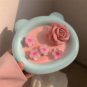 Korean Style Pink Camellia Rose Flower Hair Clip Set Satin Fabric Resin Floral Hairpin For Women Daily Hair Accessories