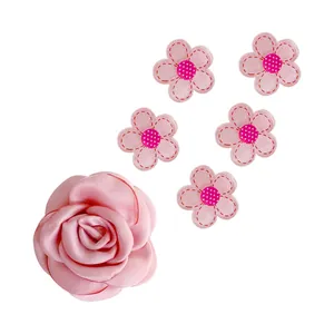 Pink satin rose hair clip set with mini floral accessories for women hair styling