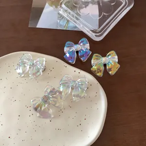 Iridescent Bow Hair Clips Acrylic Mermaid Laser Bowknot Side Clips For Women Girls Sweet Stylish Hair Accessories