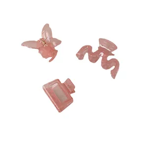 Set di mollette per capelli a farfalla rosa traslucido con design a onde e rettangolari