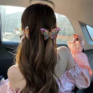 Barrettes papillon en cristal sirène pour coiffure queue de cheval haute