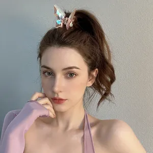 Pince à cheveux papillon en cristal irisé pour coiffure en queue de cheval haute