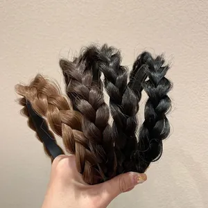 Korean Style Braided Wig Headband Synthetic Hair Volumizing High Crown Headpiece Non-Slip Braid Hair Band For Women