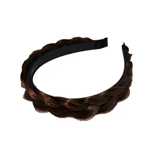 Handmade dark brown braided headband with realistic synthetic fiber for women hair styling