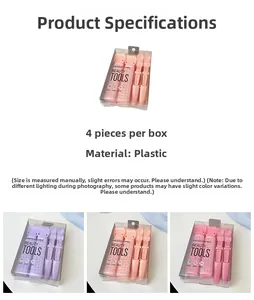 Set of 4 plastic hair root clips for volume in pink and purple colors displayed with specs